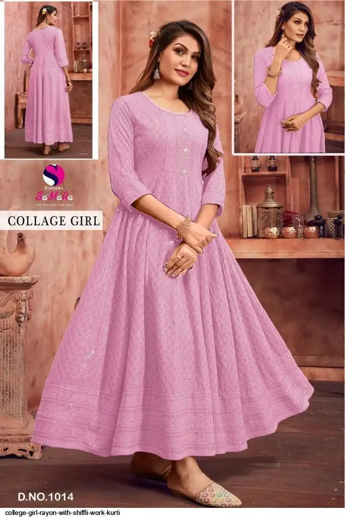 COLLEGE GIRL RAYON WITH SHIFFLI WORK KURTI 1014