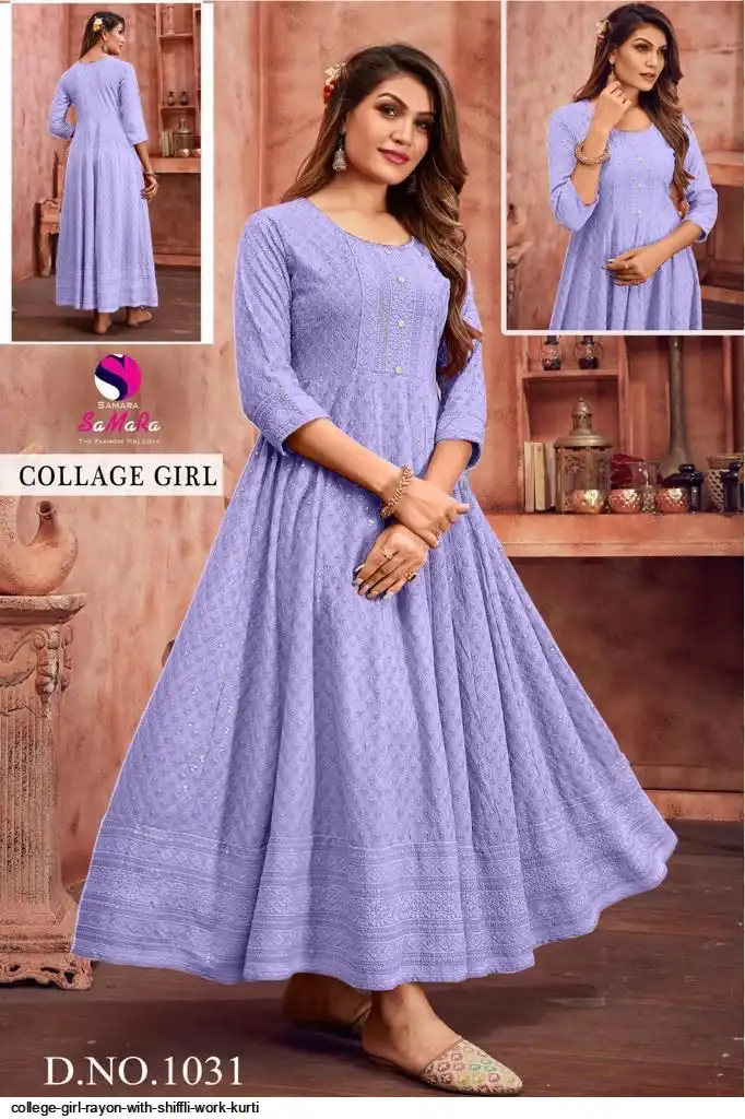 COLLEGE GIRL RAYON WITH SHIFFLI WORK KURTI 1031