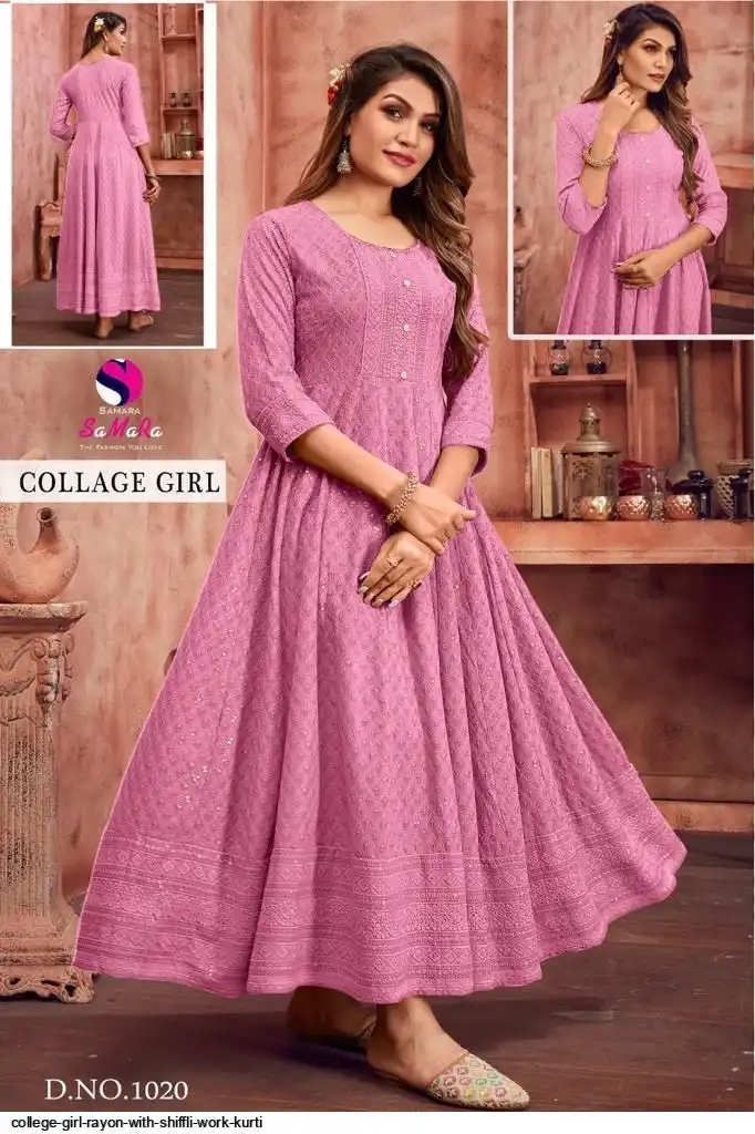 COLLEGE GIRL RAYON WITH SHIFFLI WORK KURTI 1020