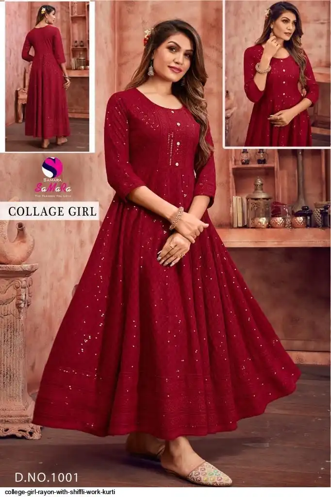 COLLEGE GIRL RAYON WITH SHIFFLI WORK KURTI 1001