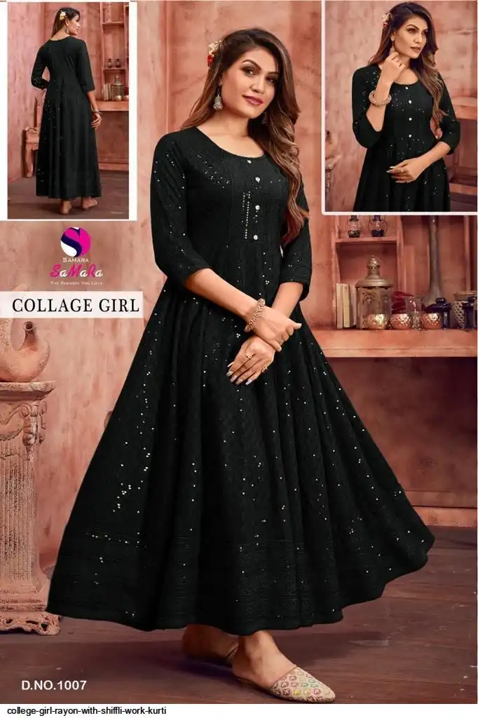 COLLEGE GIRL RAYON WITH SHIFFLI WORK KURTI 1007