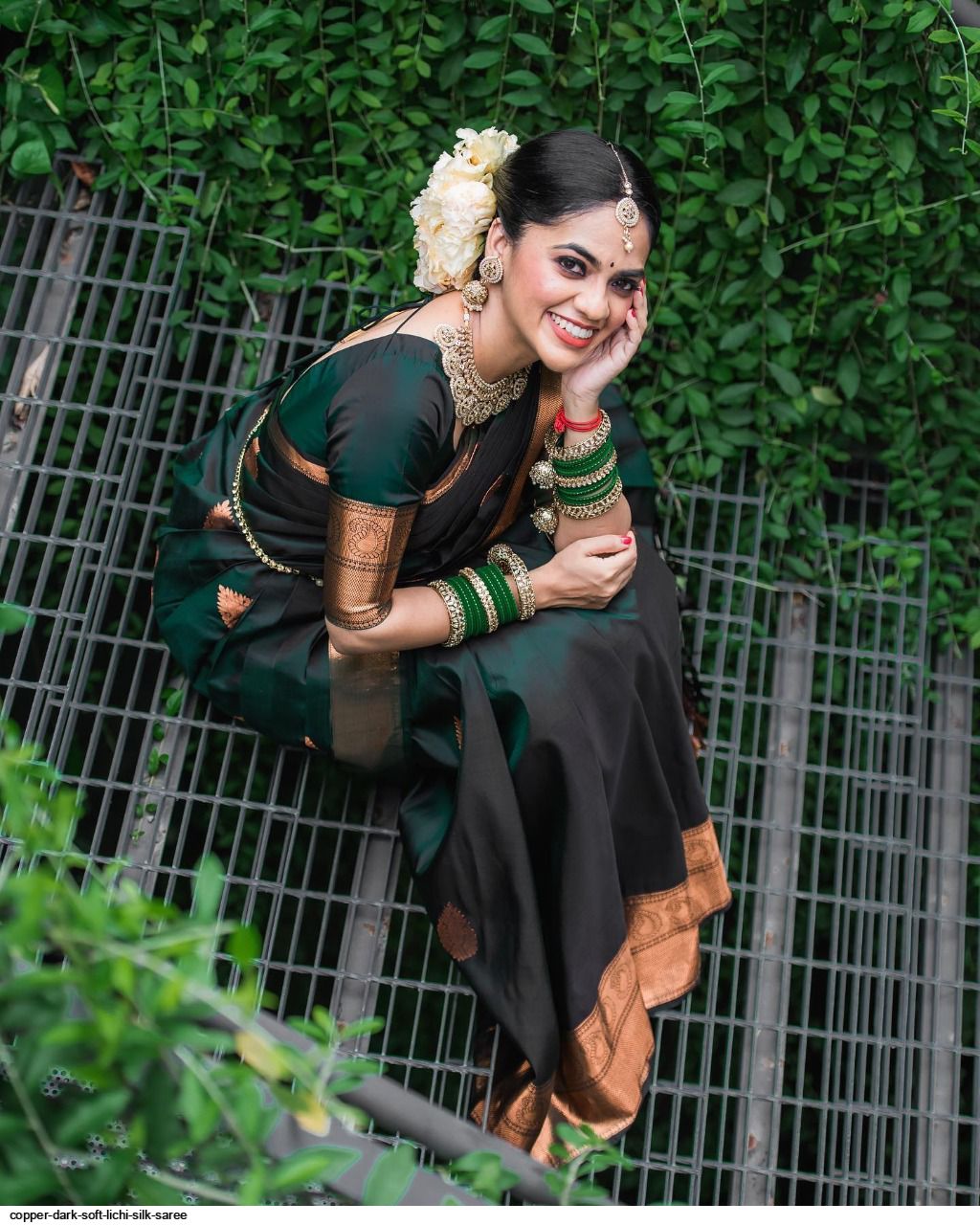 COPPER DARK SOFT LICHI SILK SAREE