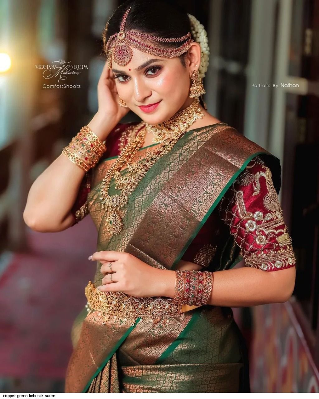 COPPER GREEN LICHI SILK SAREE