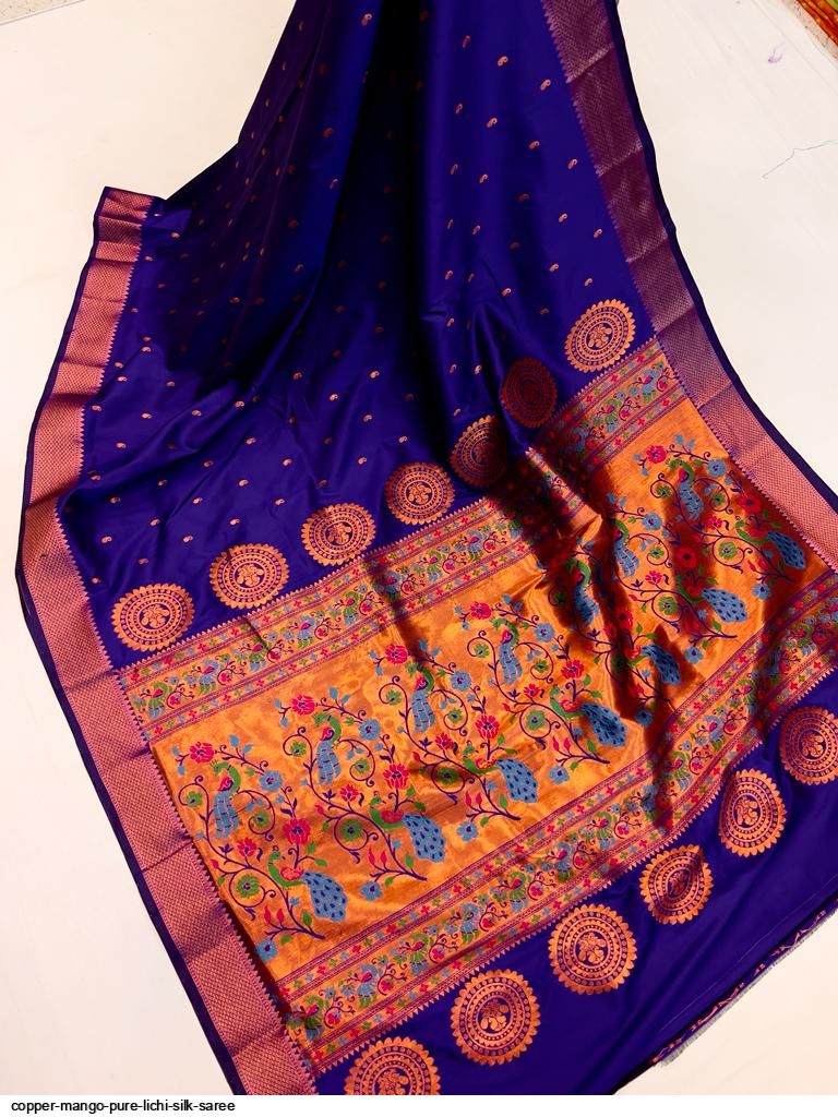 COPPER MANGO PURE LICHI SILK SAREE C