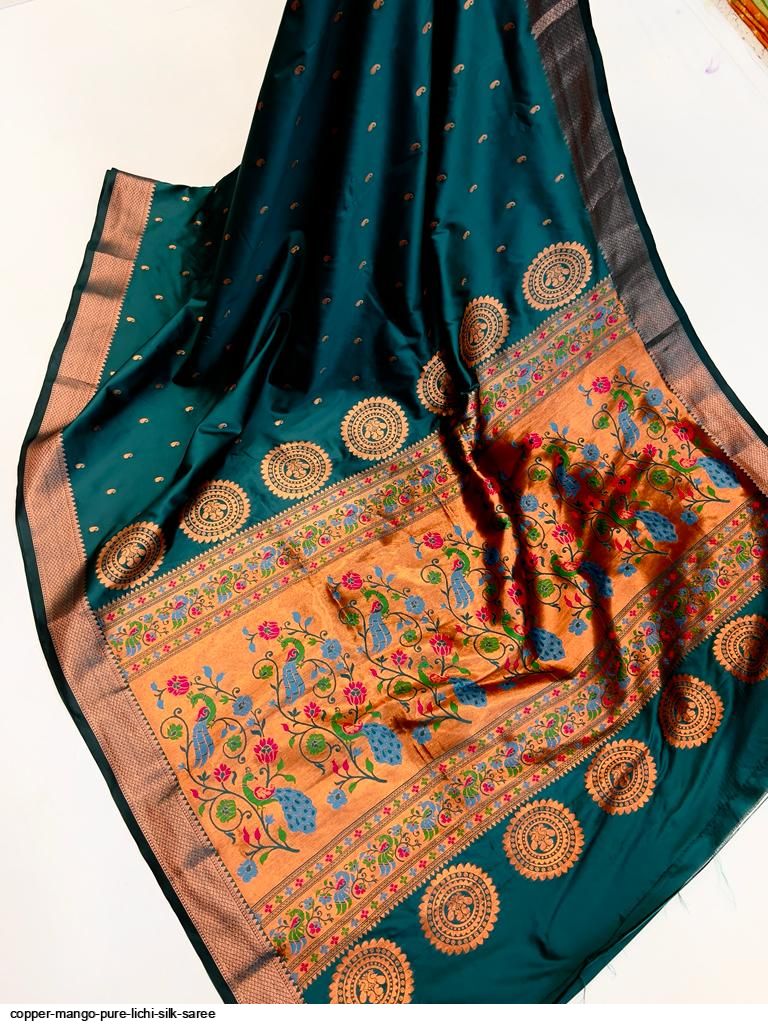 COPPER MANGO PURE LICHI SILK SAREE F