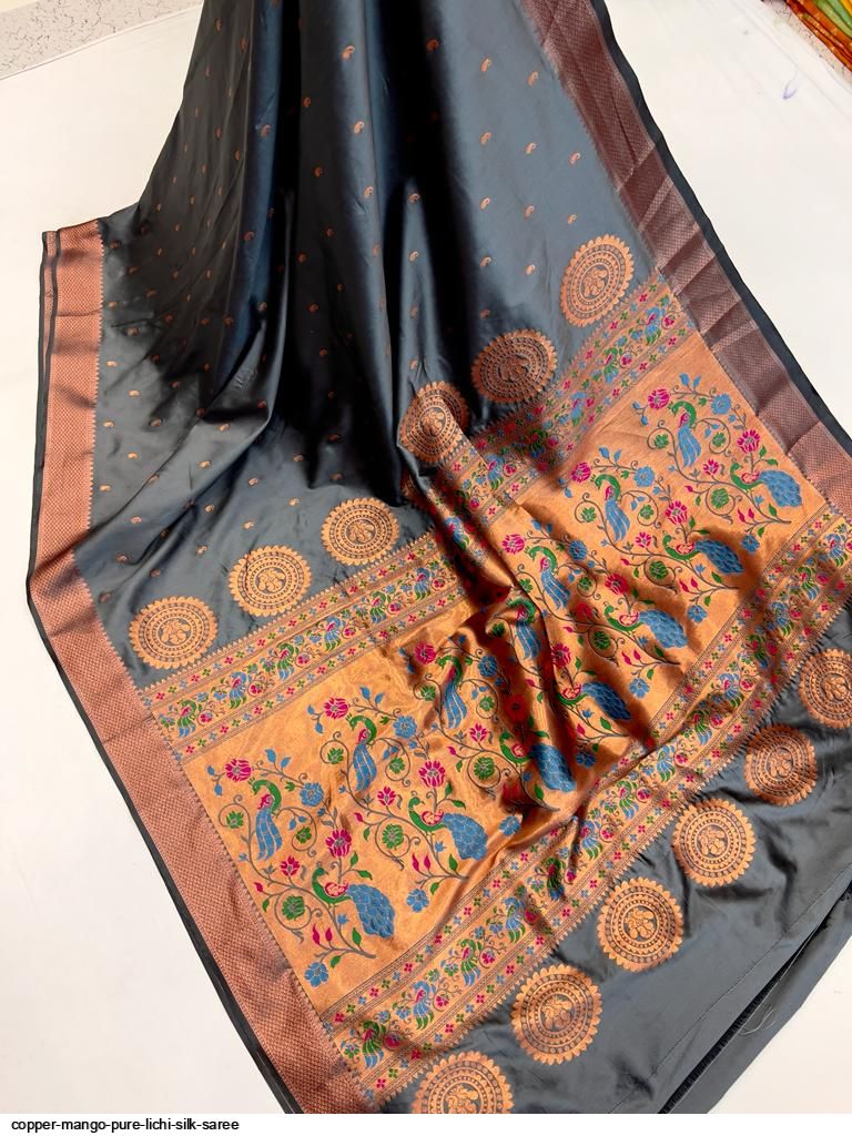COPPER MANGO PURE LICHI SILK SAREE E