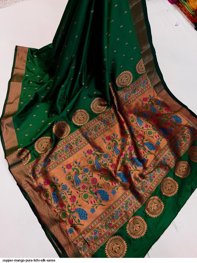 COPPER MANGO PURE LICHI SILK SAREE B