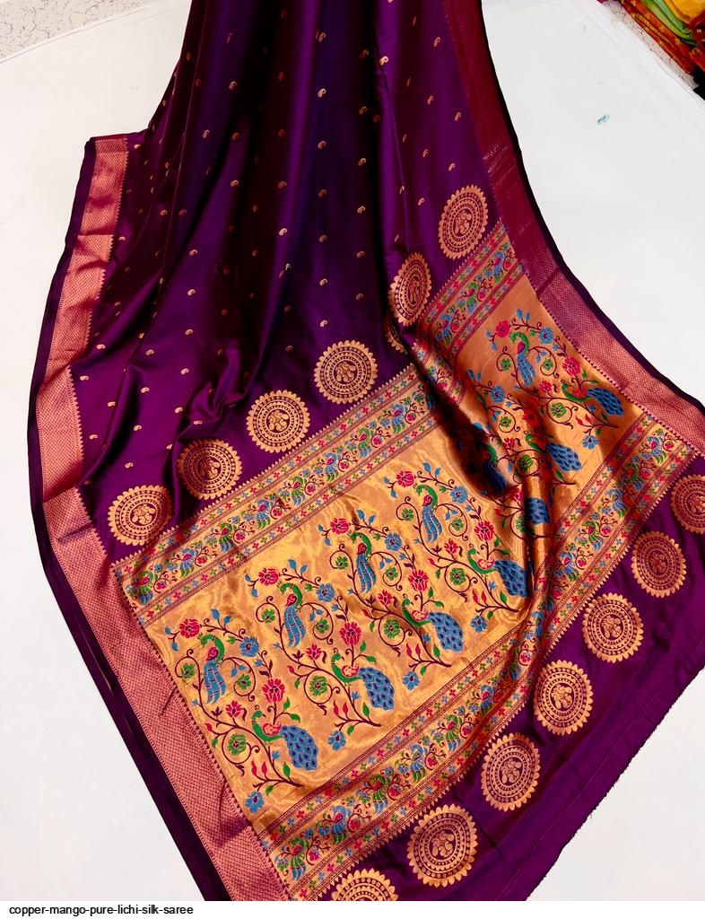 COPPER MANGO PURE LICHI SILK SAREE A