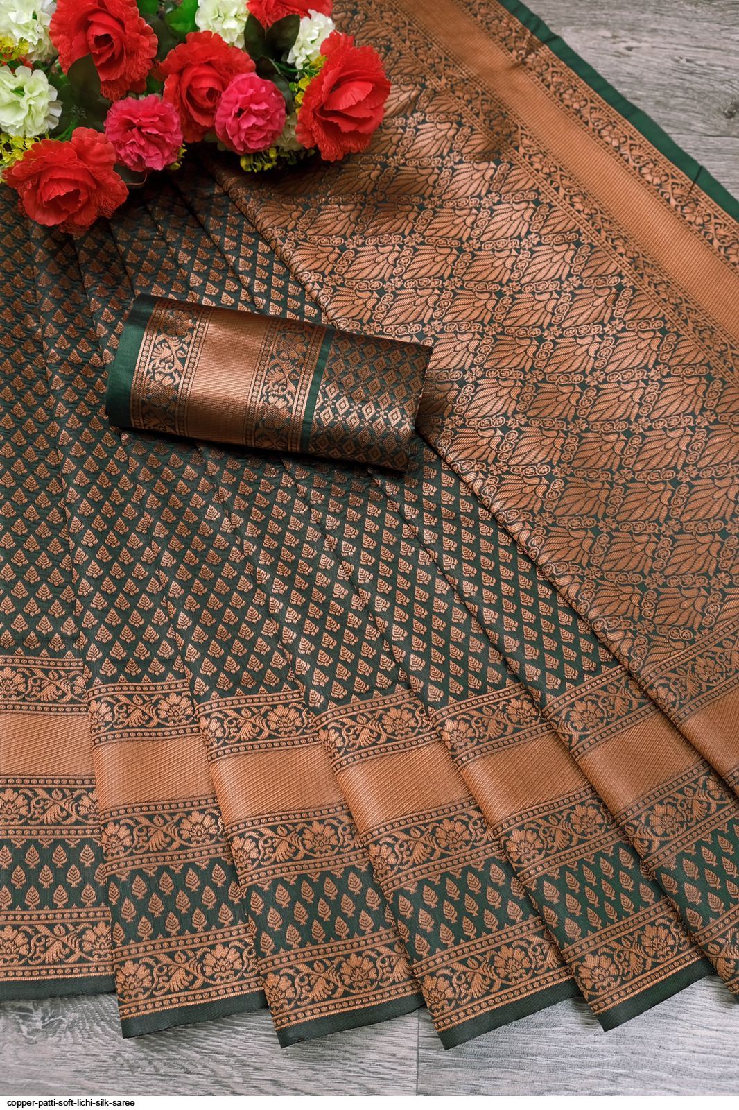 COPPER PATTI SOFT LICHI SILK SAREE