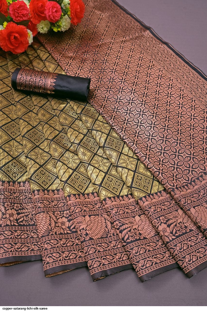 COPPER SATARANG LICHI SILK SAREE