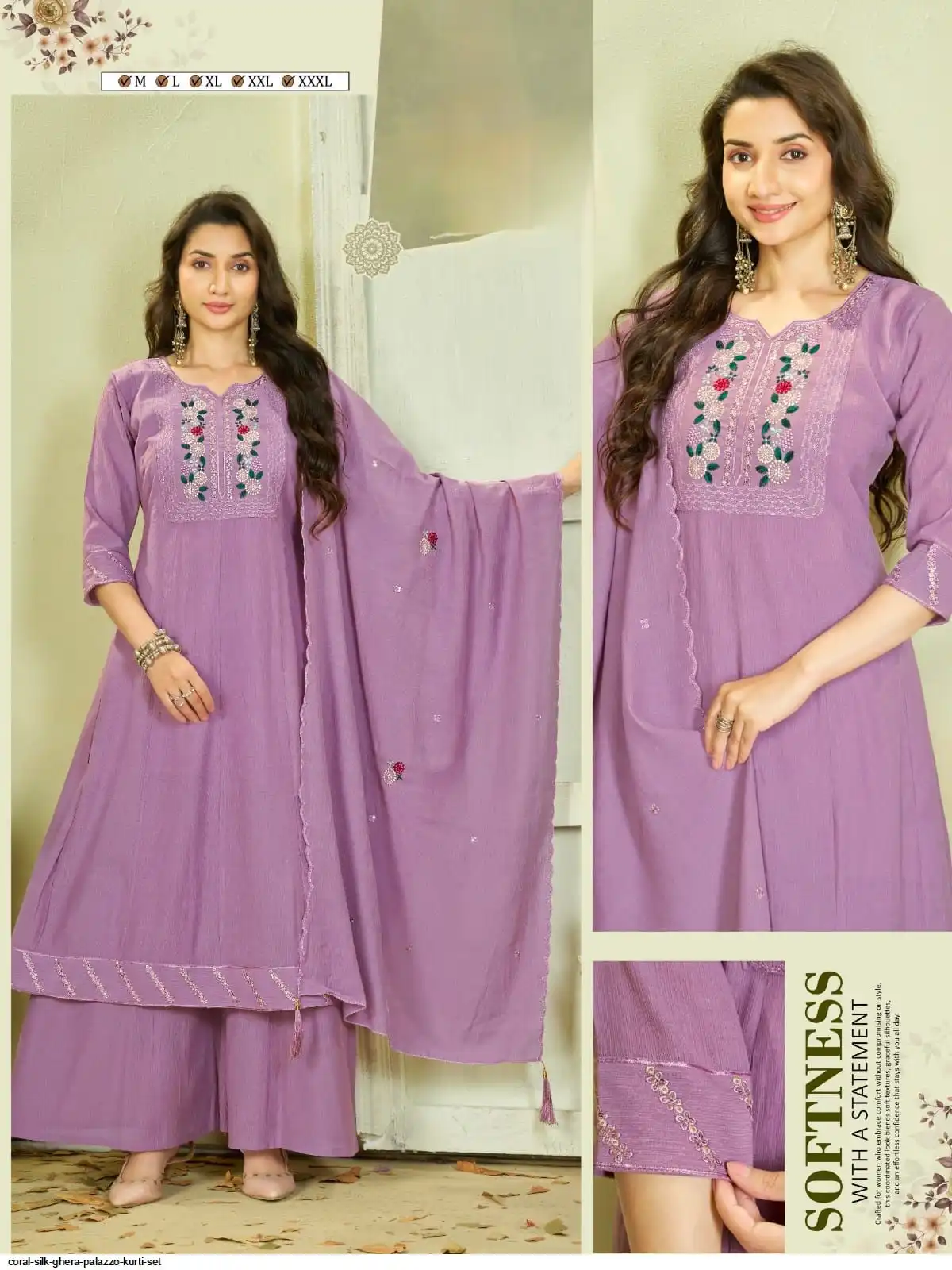 CORAL SILK GHERA PALAZZO KURTI SET A