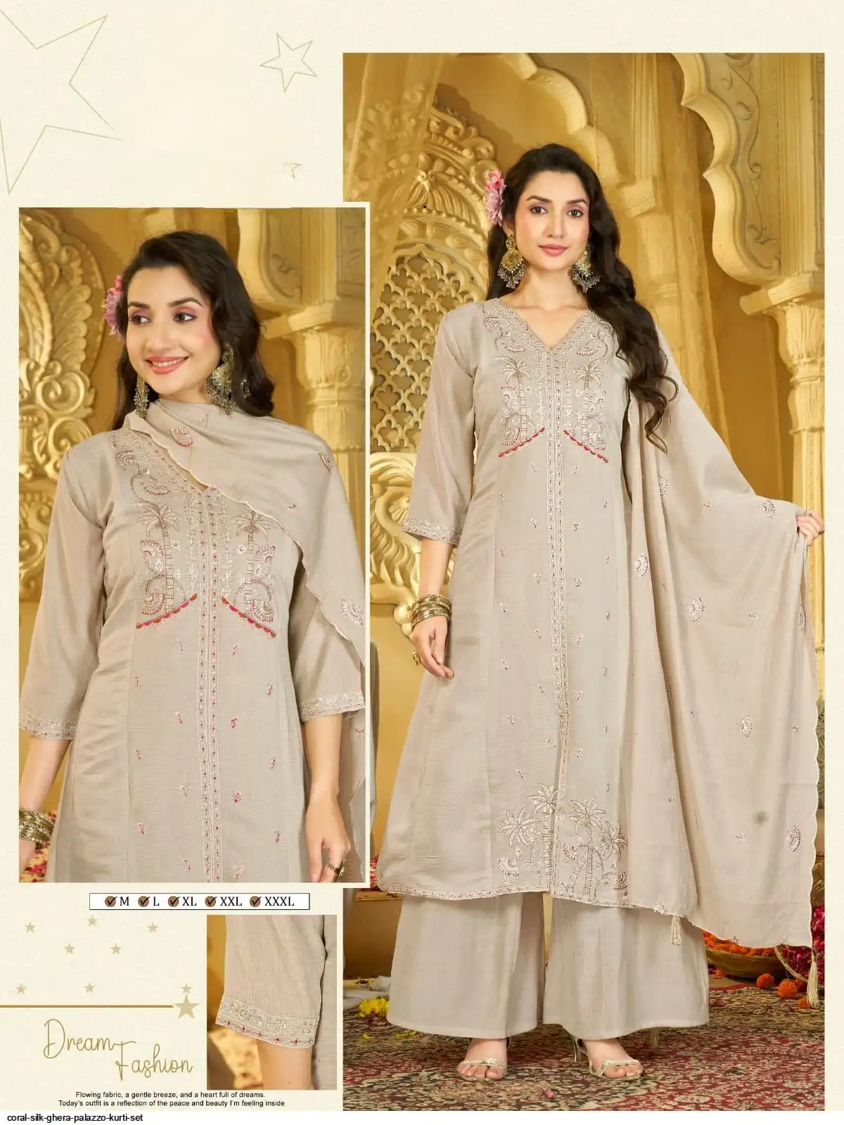 CORAL SILK GHERA PALAZZO KURTI SET B
