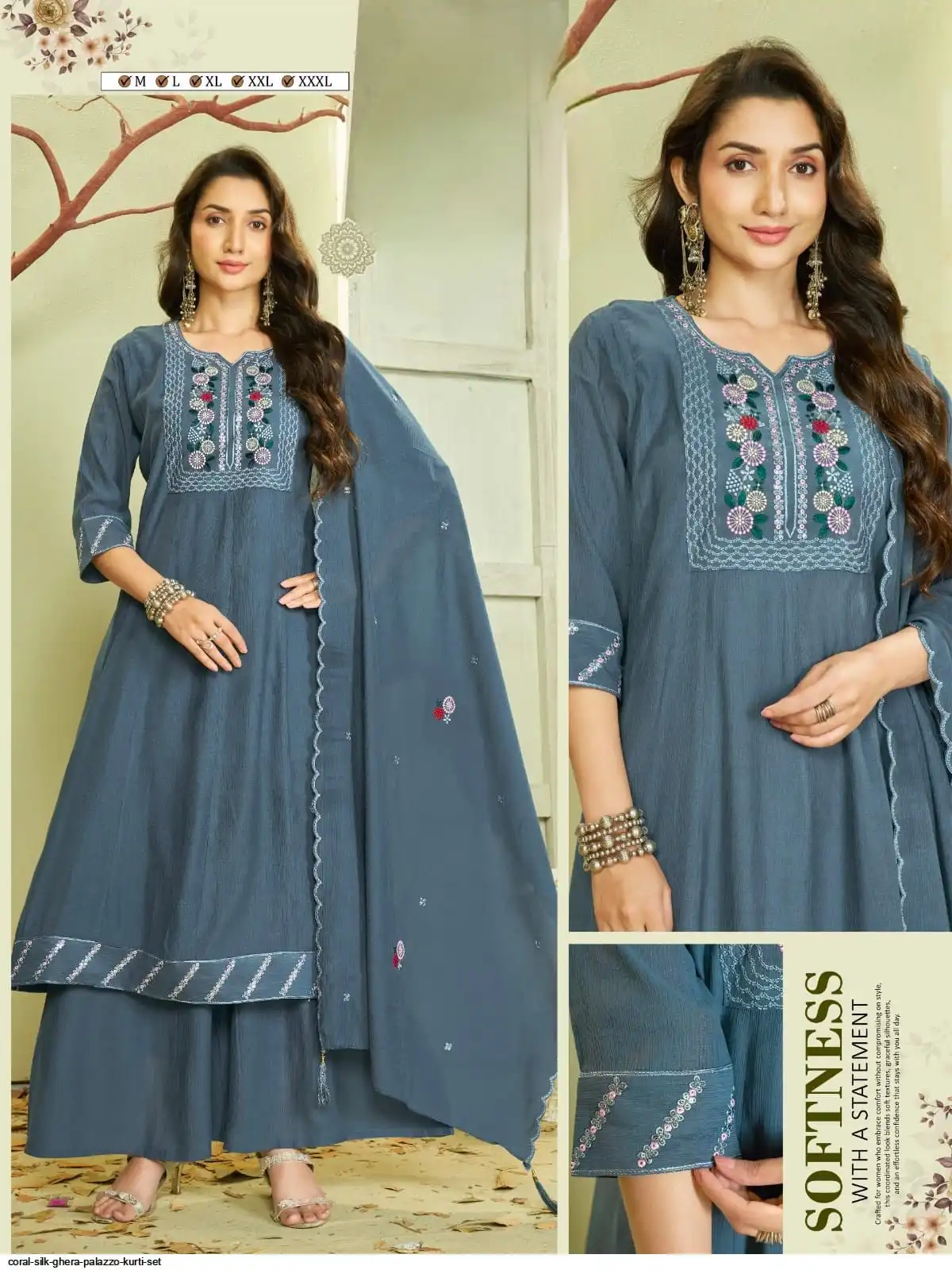 CORAL SILK GHERA PALAZZO KURTI SET G