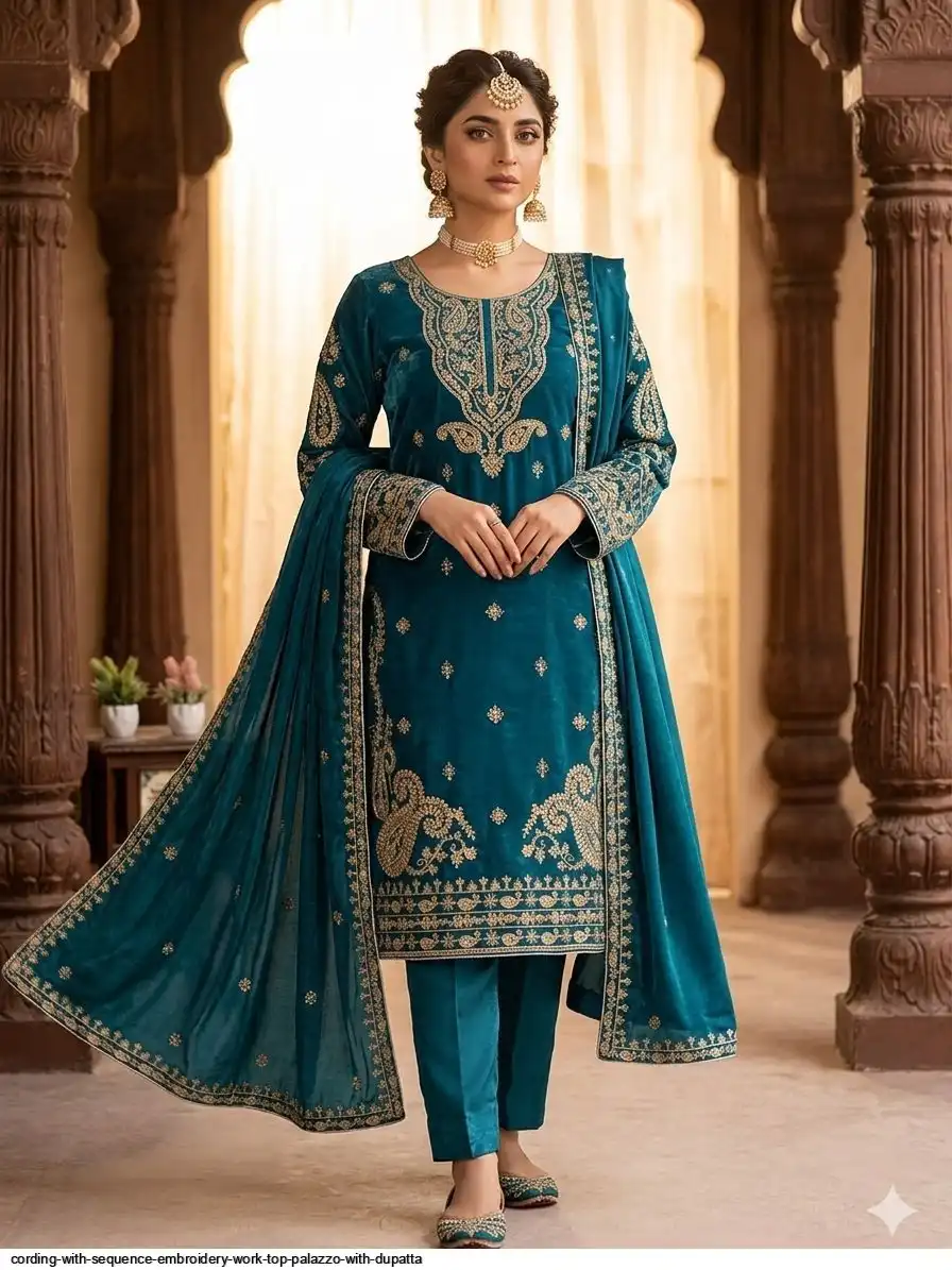CORDING WITH SEQUENCE EMBROIDERY WORK TOP PALAZZO WITH DUPATTA B