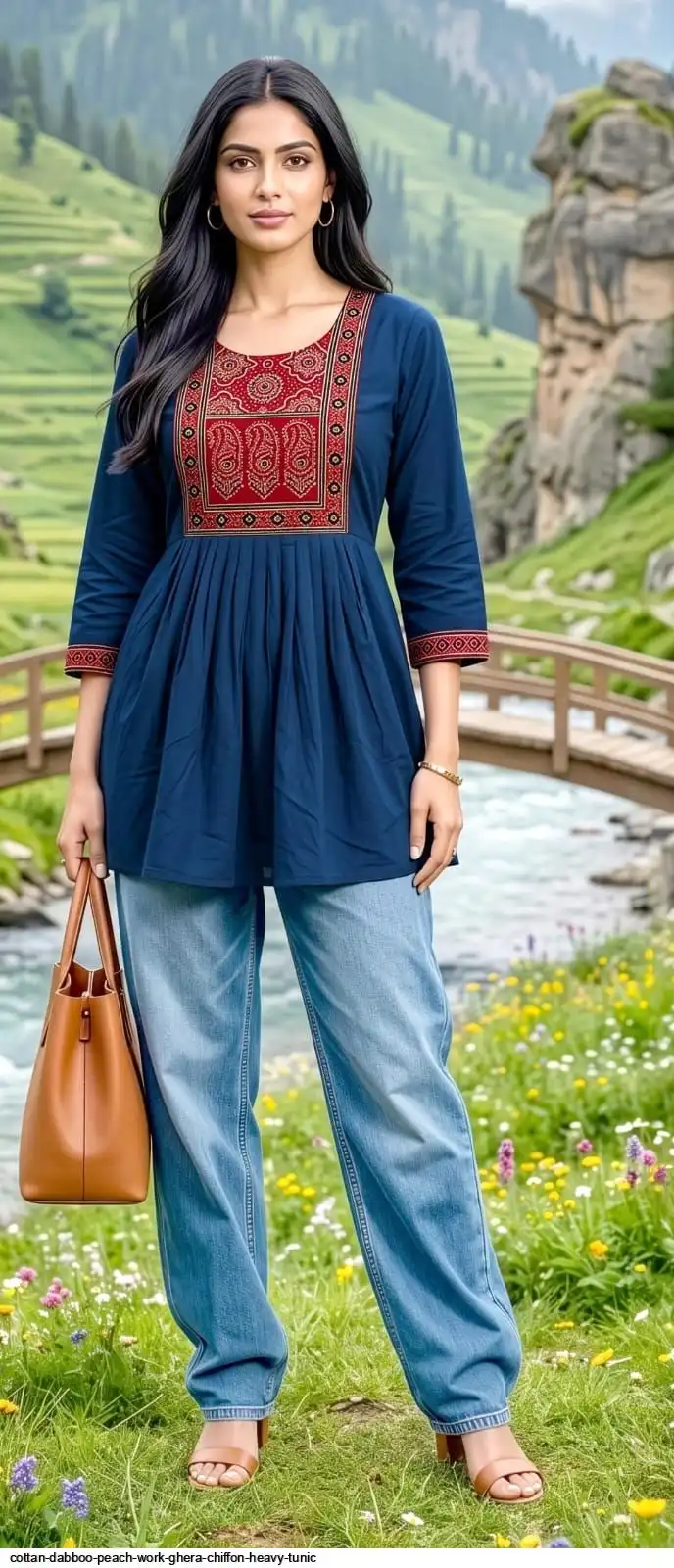 COTTAN DABBOO PEACH WORK GHERA CHIFFON HEAVY TUNIC C