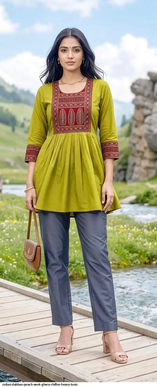 COTTAN DABBOO PEACH WORK GHERA CHIFFON HEAVY TUNIC G