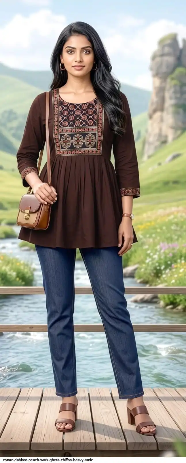 COTTAN DABBOO PEACH WORK GHERA CHIFFON HEAVY TUNIC F