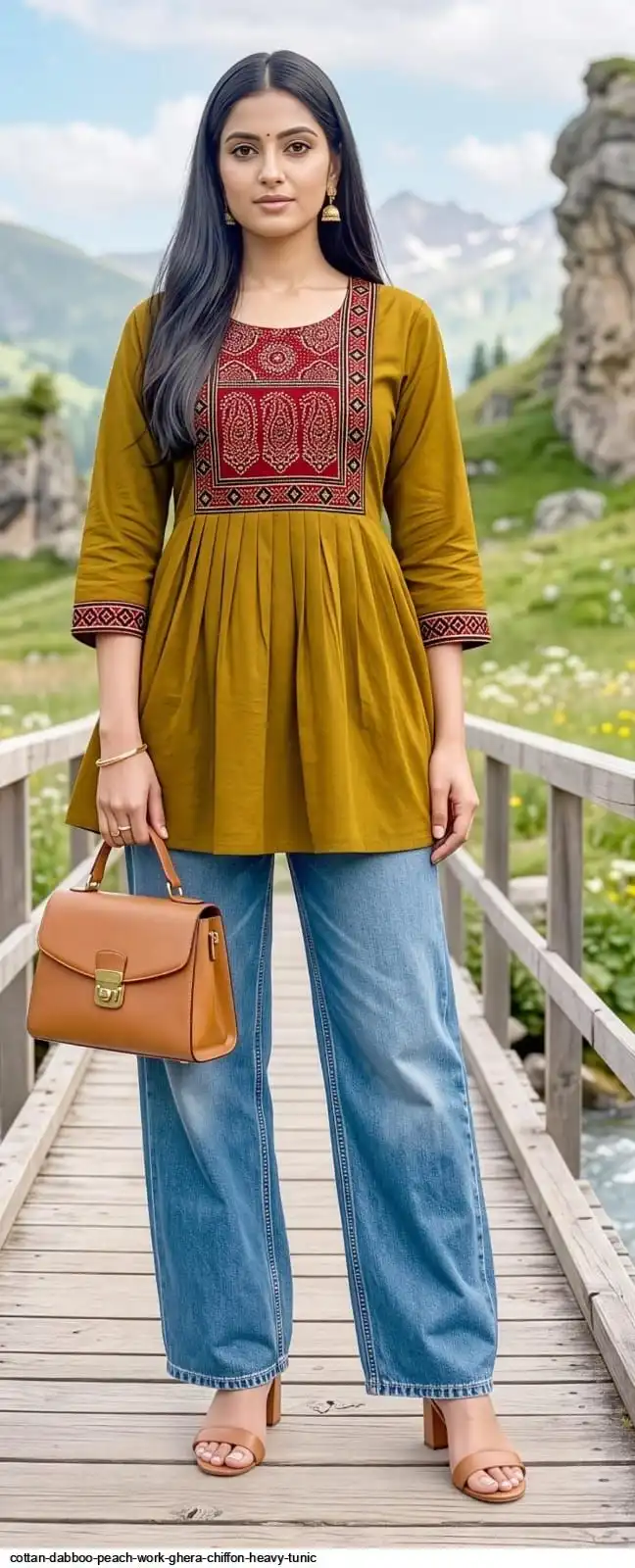 COTTAN DABBOO PEACH WORK GHERA CHIFFON HEAVY TUNIC E