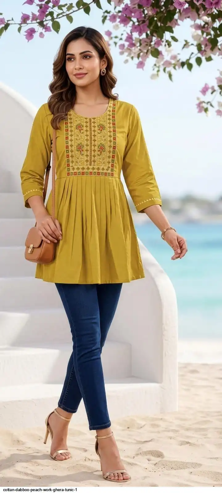 COTTAN DABBOO PEACH WORK GHERA TUNIC 1 A