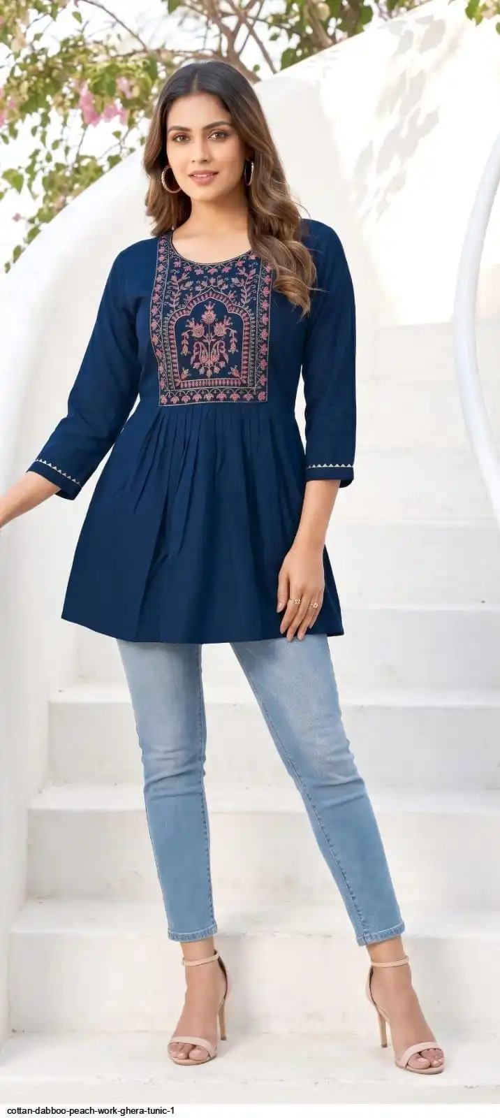 COTTAN DABBOO PEACH WORK GHERA TUNIC 1 B
