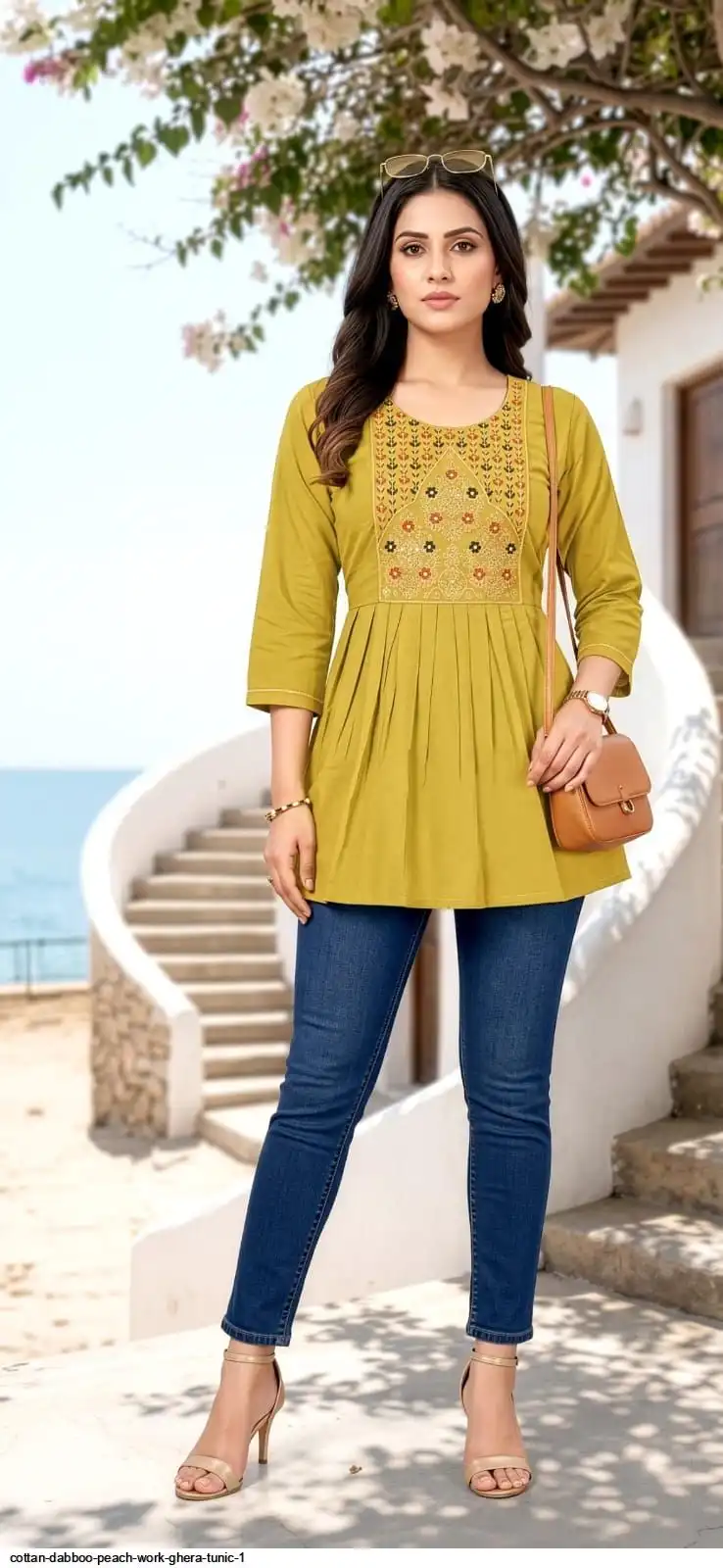 COTTAN DABBOO PEACH WORK GHERA TUNIC 1 C