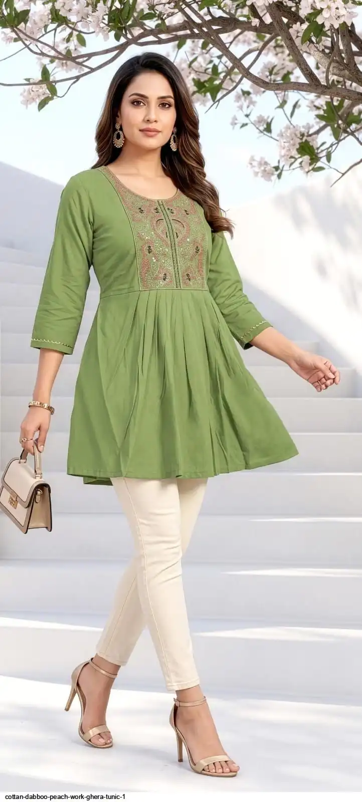 COTTAN DABBOO PEACH WORK GHERA TUNIC 1 D