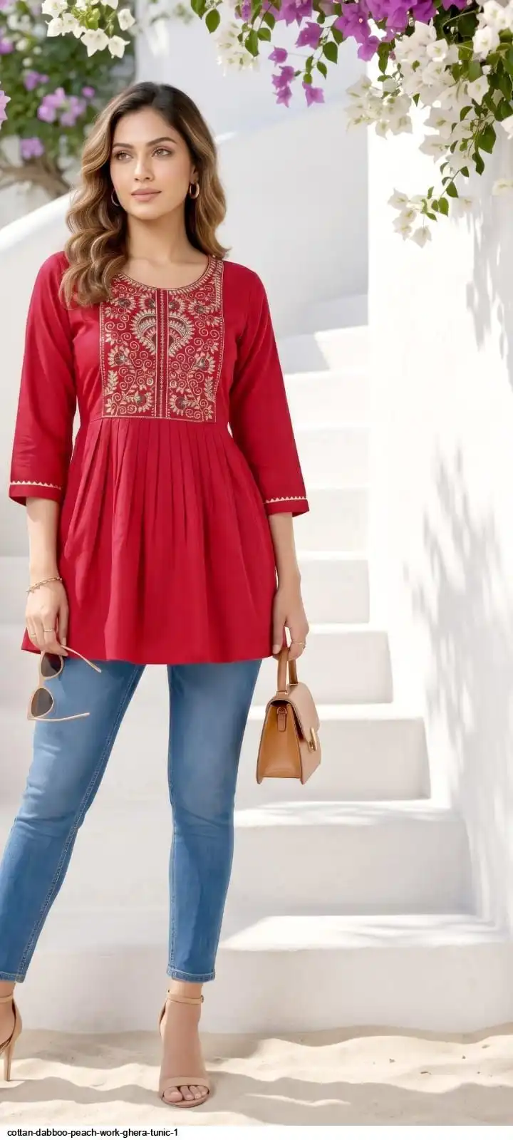 COTTAN DABBOO PEACH WORK GHERA TUNIC 1 E