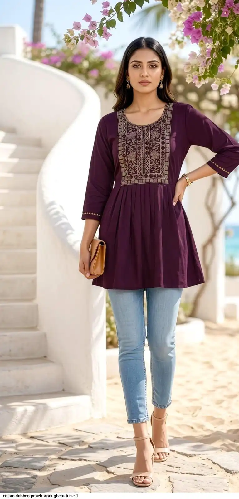 COTTAN DABBOO PEACH WORK GHERA TUNIC 1 G