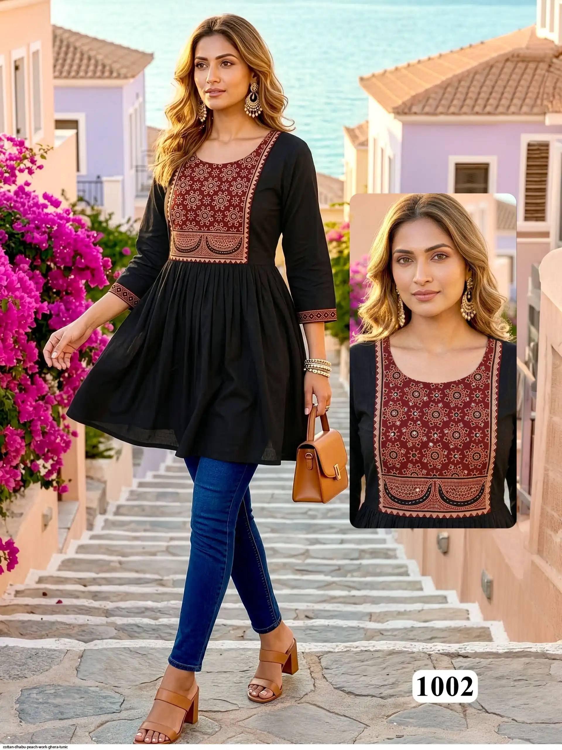 COTTAN DHABU PEACH WORK GHERA TUNIC A