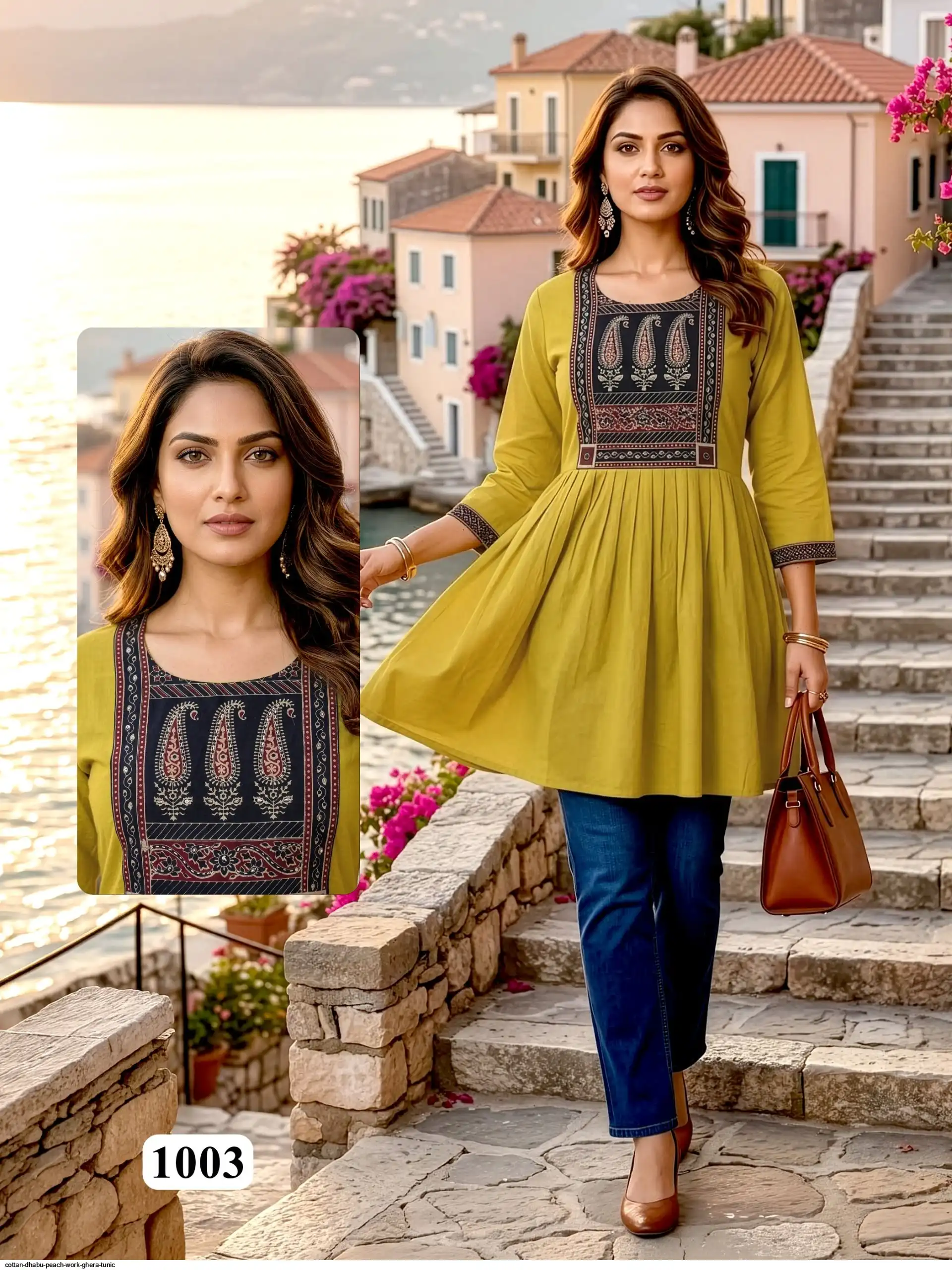 COTTAN DHABU PEACH WORK GHERA TUNIC B