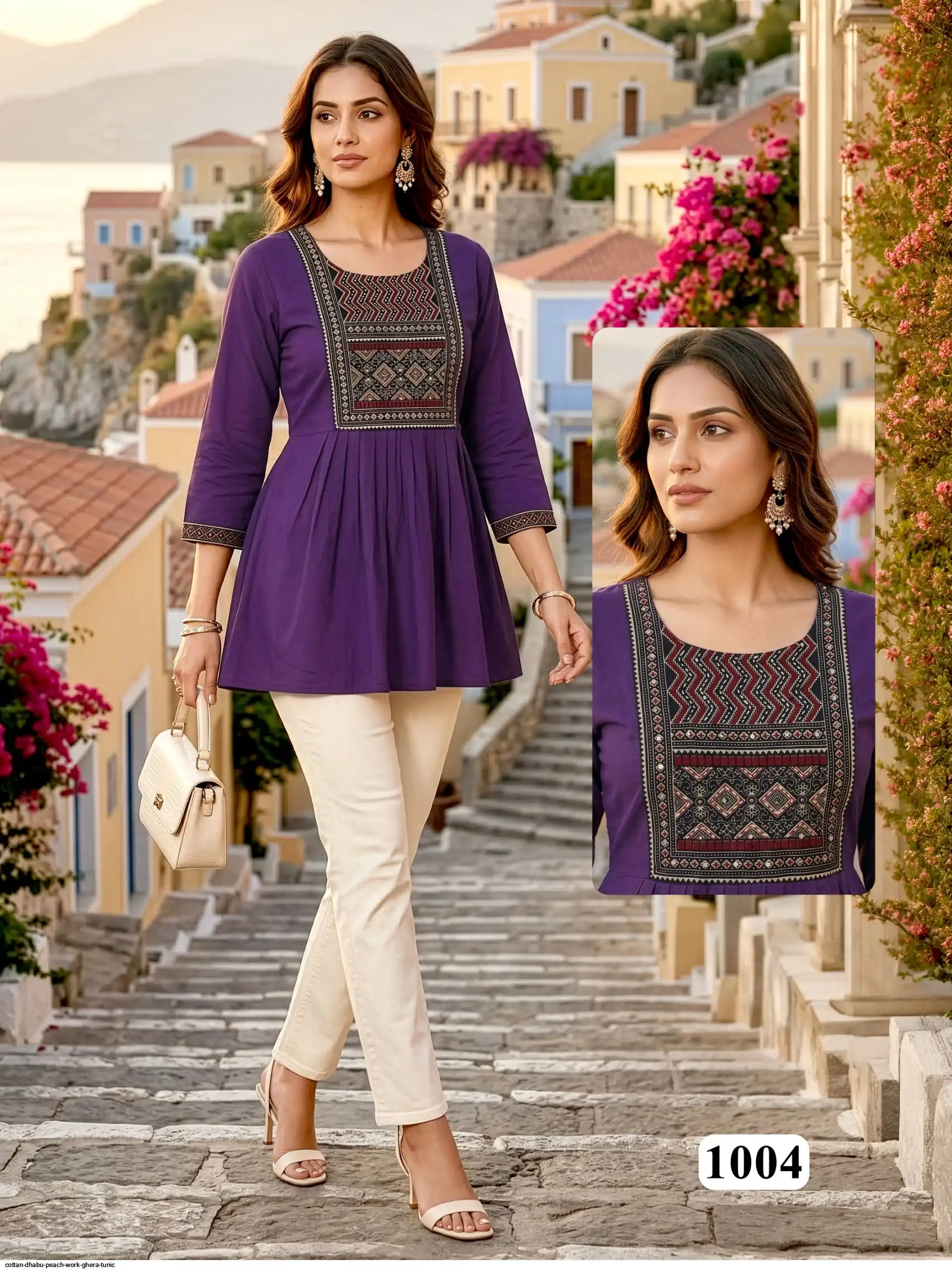 COTTAN DHABU PEACH WORK GHERA TUNIC C