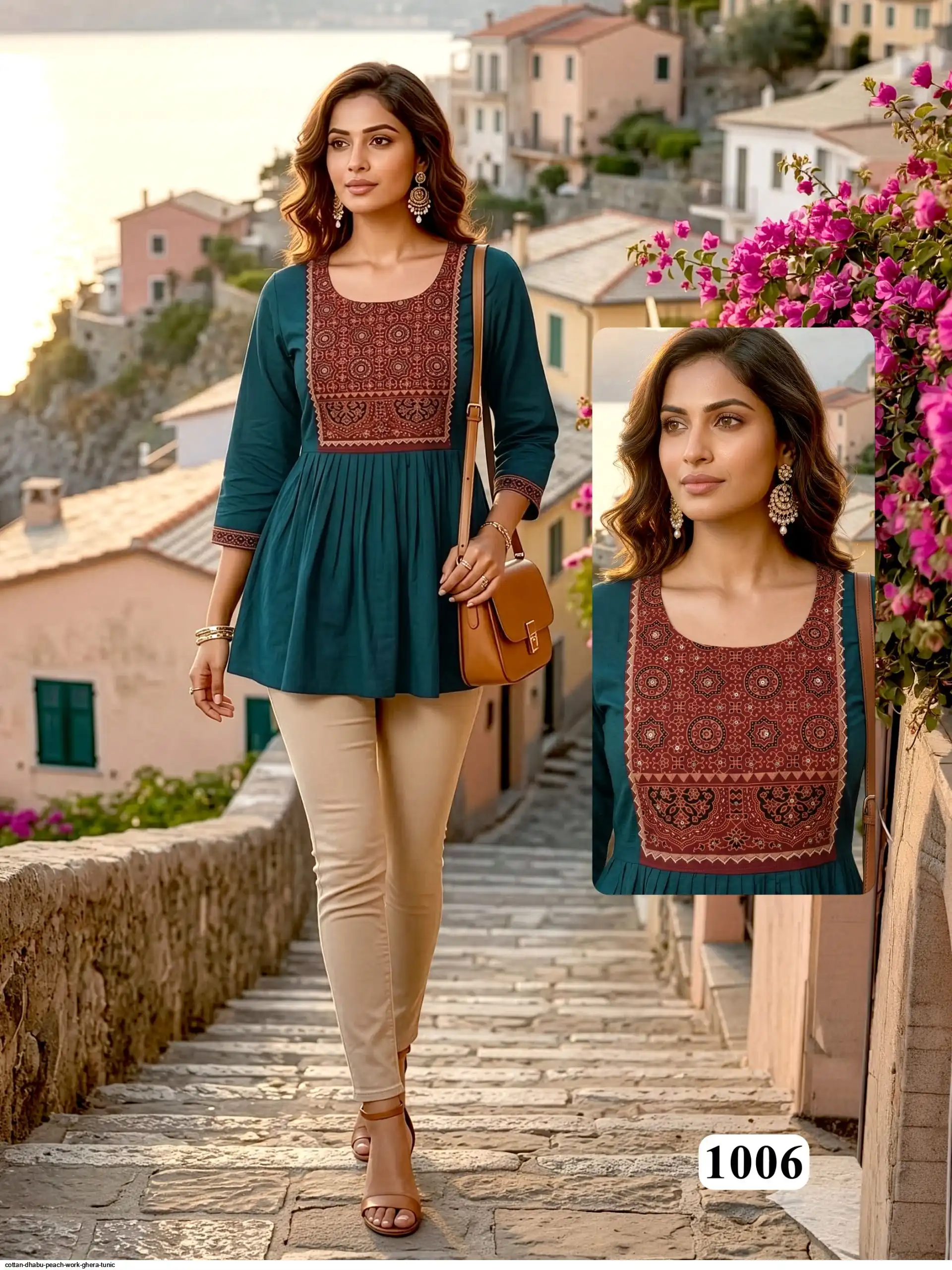 COTTAN DHABU PEACH WORK GHERA TUNIC E
