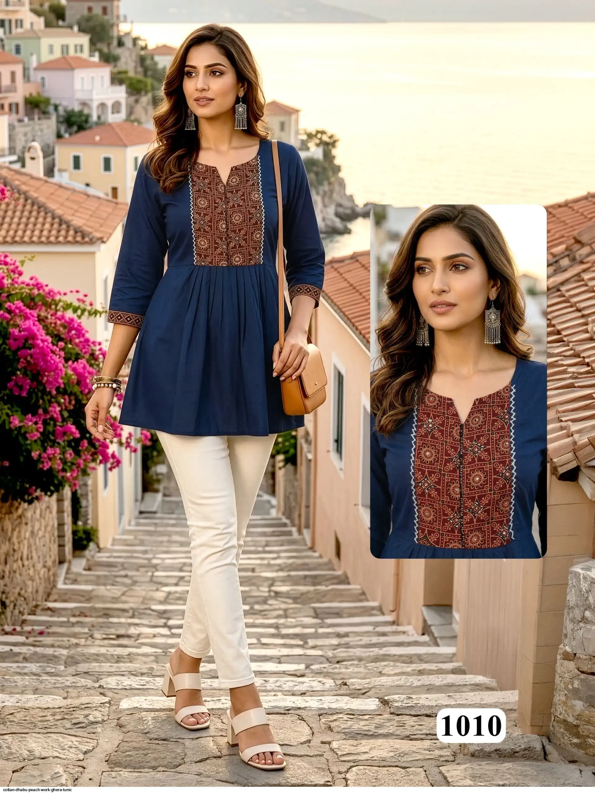 COTTAN DHABU PEACH WORK GHERA TUNIC I