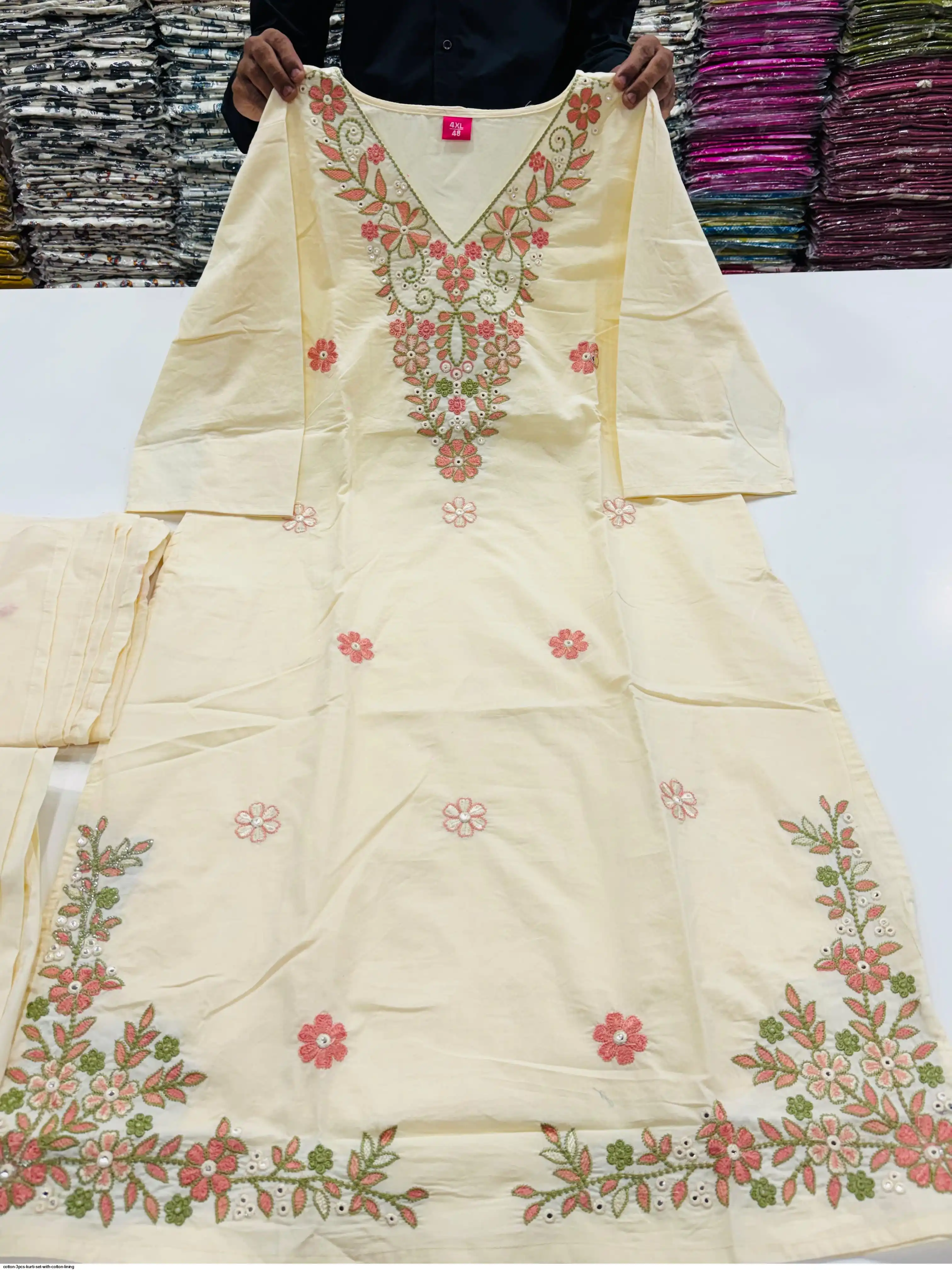 COTTON 3PCS KURTI SET WITH COTTON LINING D