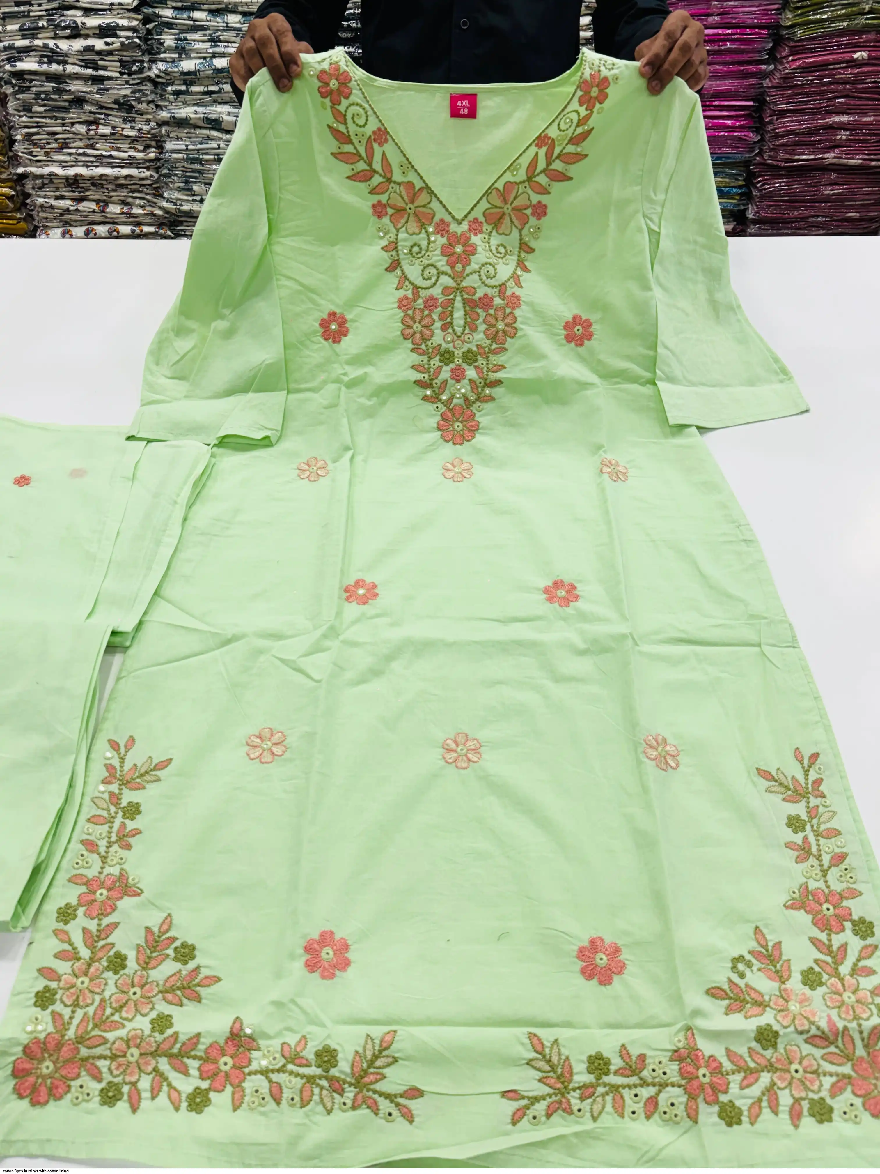 COTTON 3PCS KURTI SET WITH COTTON LINING A