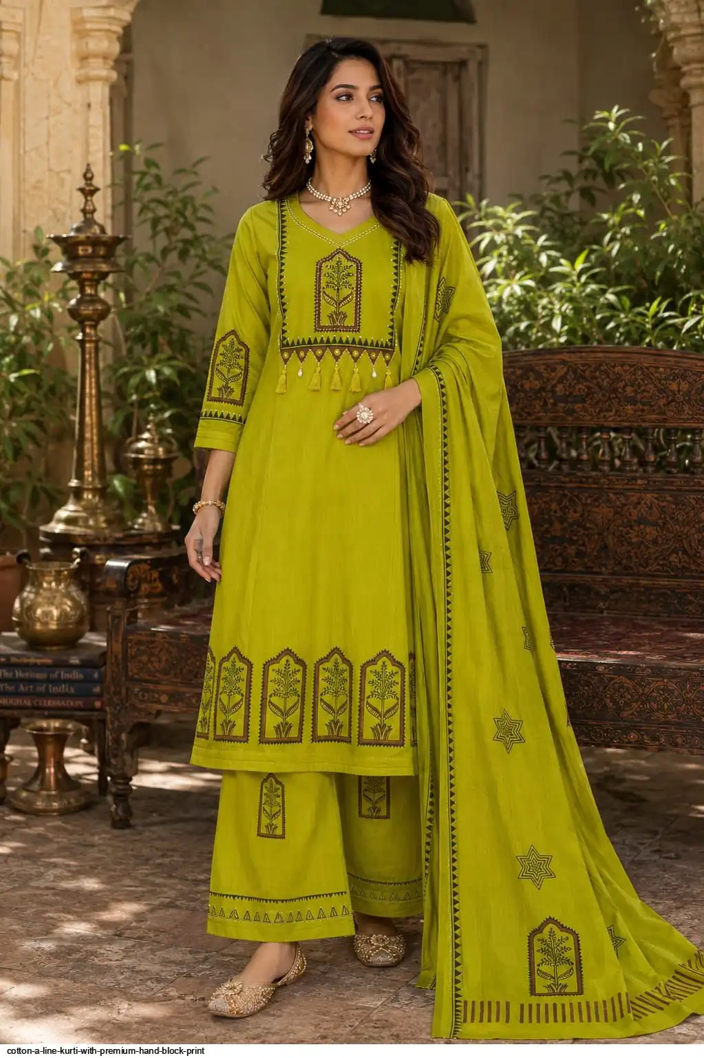 COTTON A LINE KURTI WITH PREMIUM HAND BLOCK PRINT C