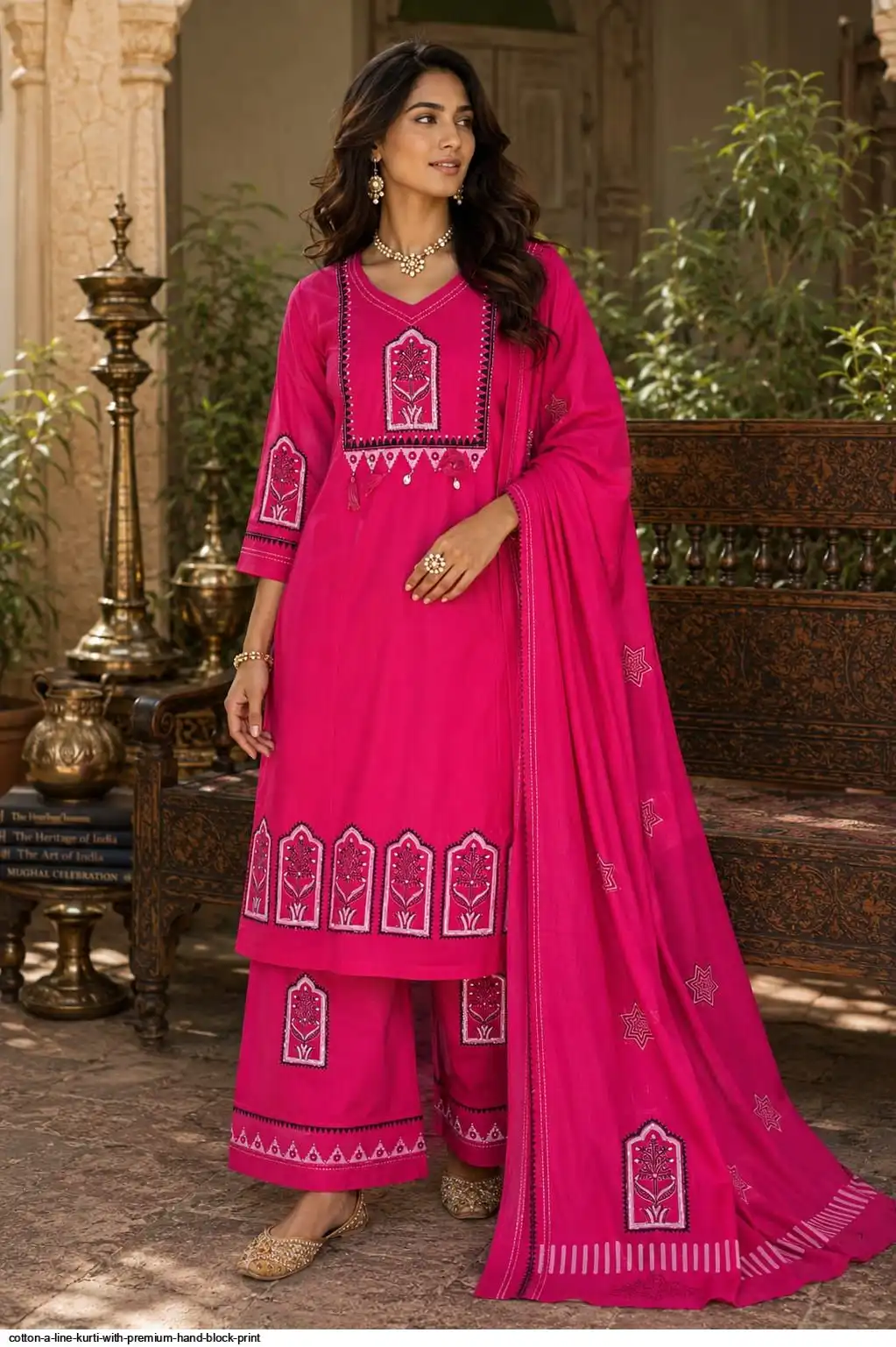 COTTON A LINE KURTI WITH PREMIUM HAND BLOCK PRINT A
