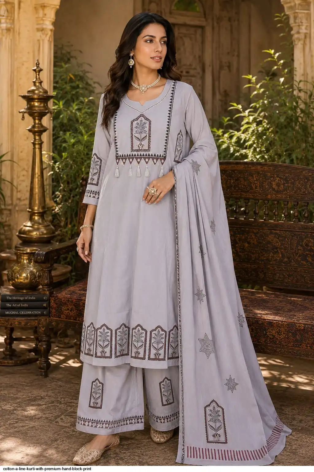 COTTON A LINE KURTI WITH PREMIUM HAND BLOCK PRINT B