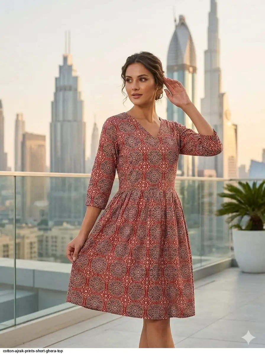 COTTON AJRAK PRINTS SHORT GHERA TOP 2