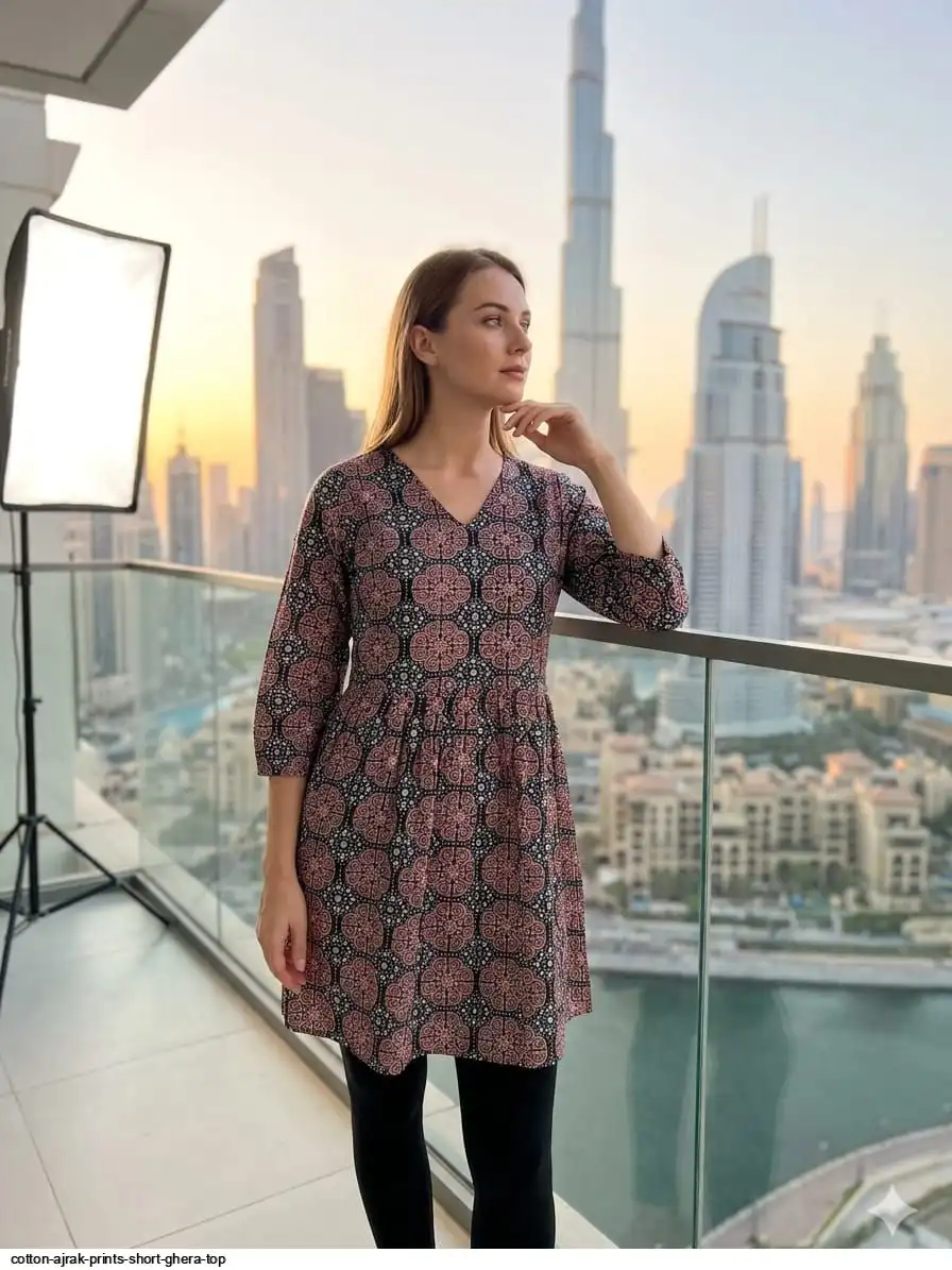 COTTON AJRAK PRINTS SHORT GHERA TOP 4