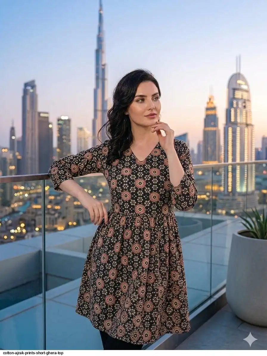 COTTON AJRAK PRINTS SHORT GHERA TOP 5