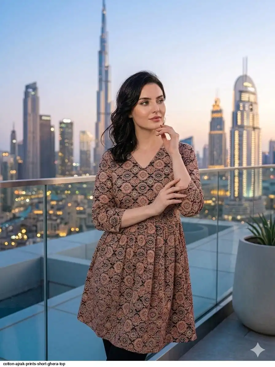 COTTON AJRAK PRINTS SHORT GHERA TOP 6