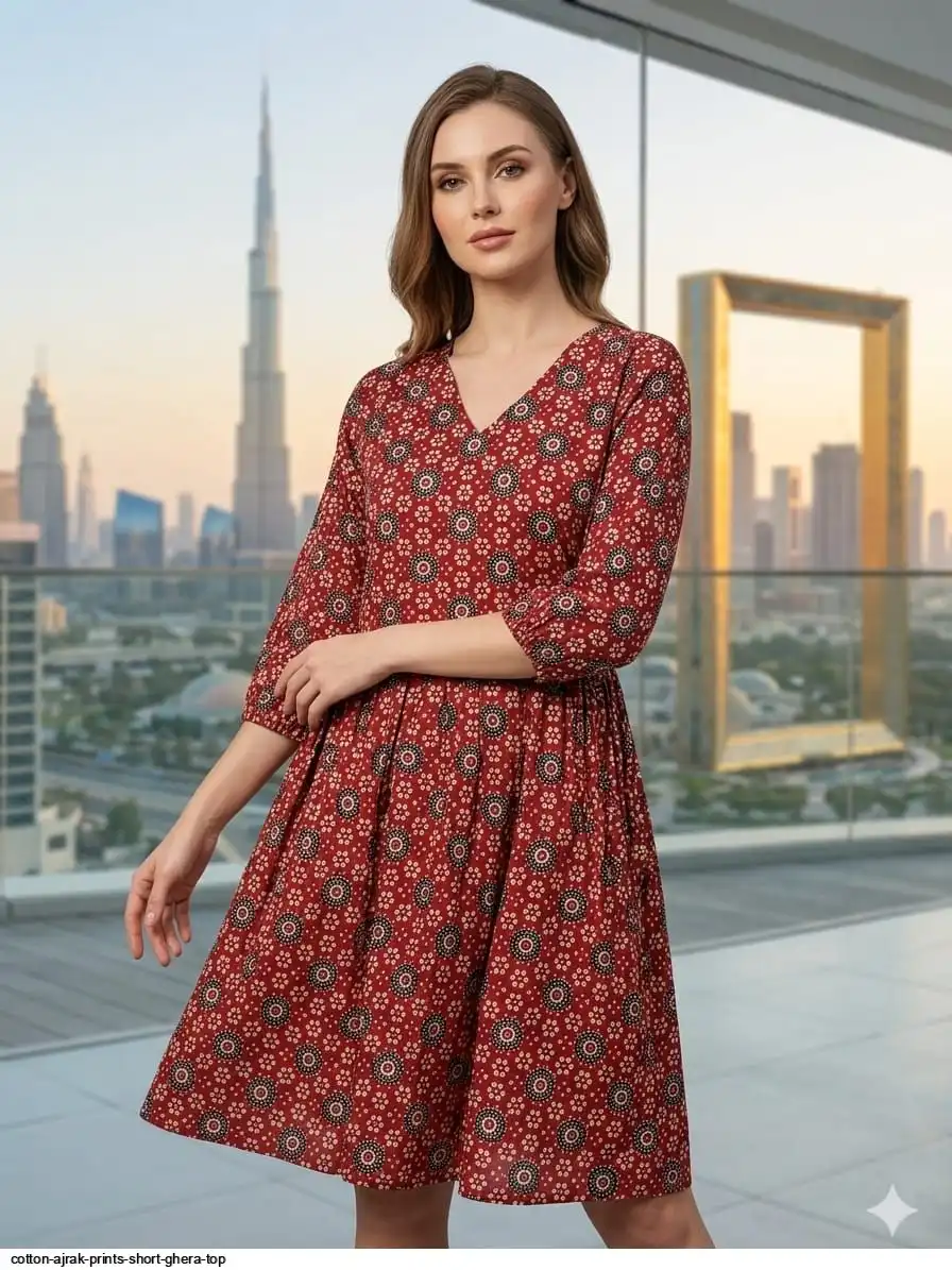 COTTON AJRAK PRINTS SHORT GHERA TOP 7