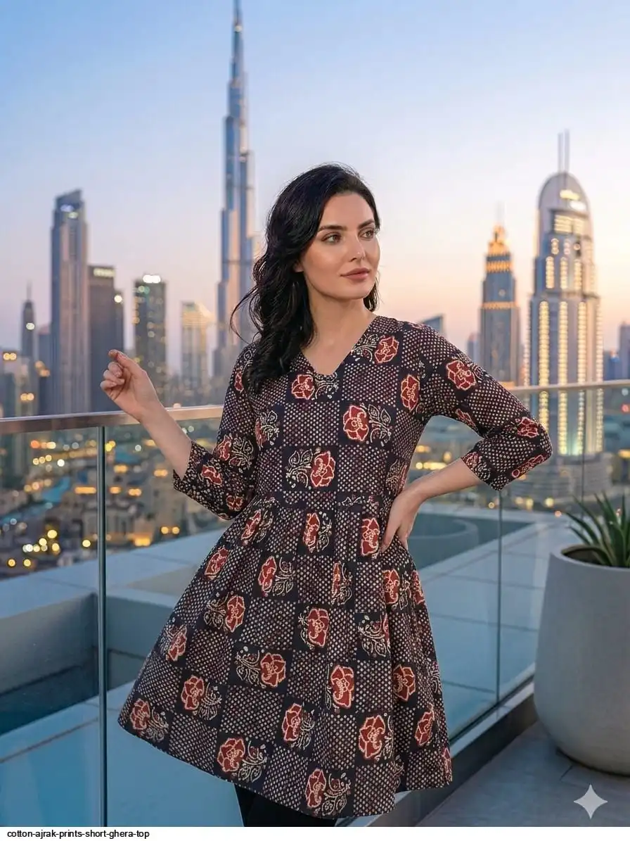 COTTON AJRAK PRINTS SHORT GHERA TOP 8