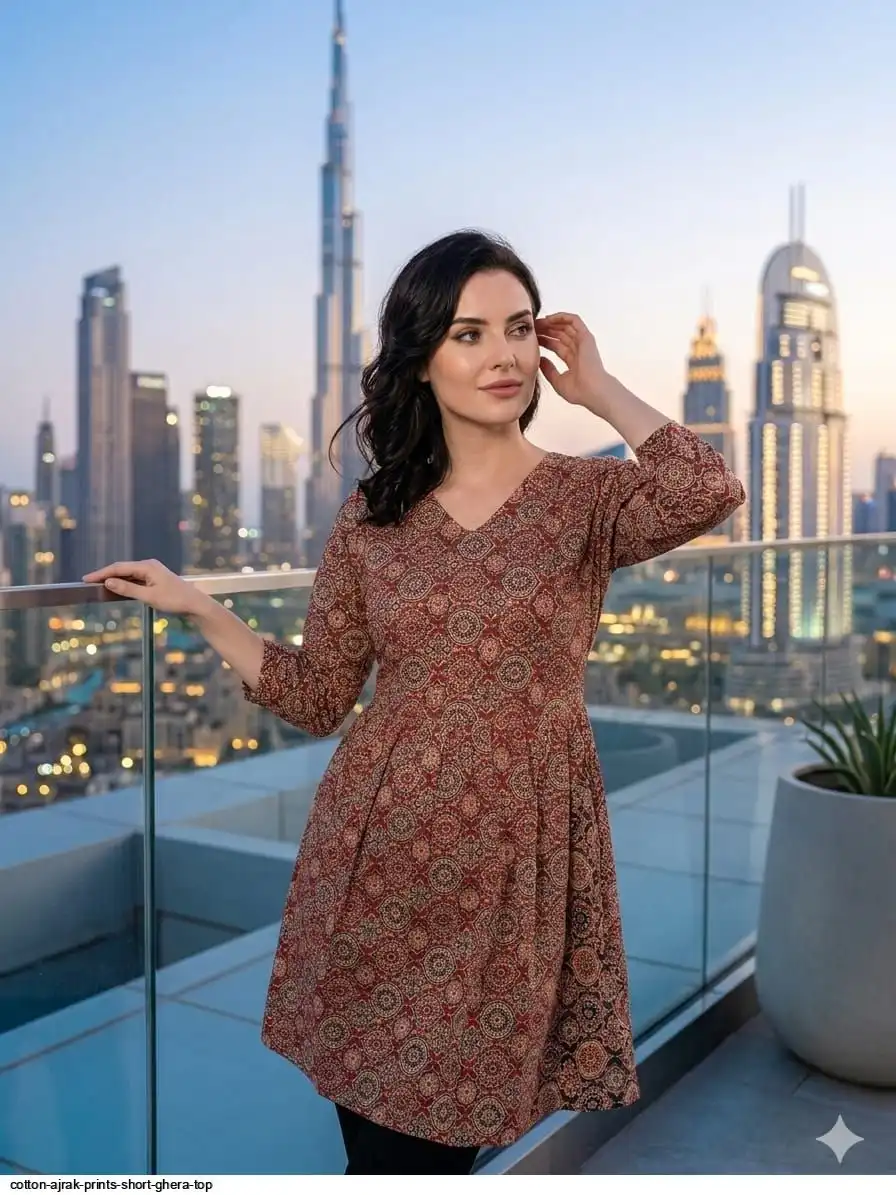 COTTON AJRAK PRINTS SHORT GHERA TOP 9