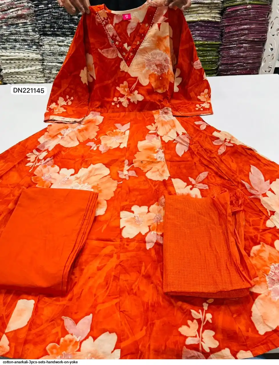COTTON ANARKALI 3PCS SETS HANDWORK ON YOKE B