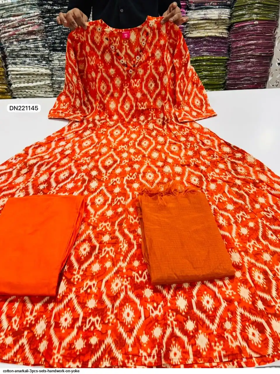 COTTON ANARKALI 3PCS SETS HANDWORK ON YOKE C