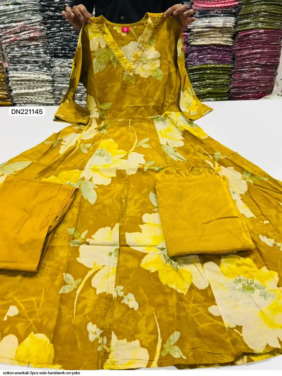 COTTON ANARKALI 3PCS SETS HANDWORK ON YOKE D
