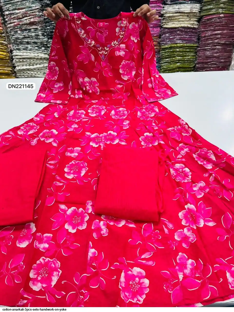 COTTON ANARKALI 3PCS SETS HANDWORK ON YOKE E