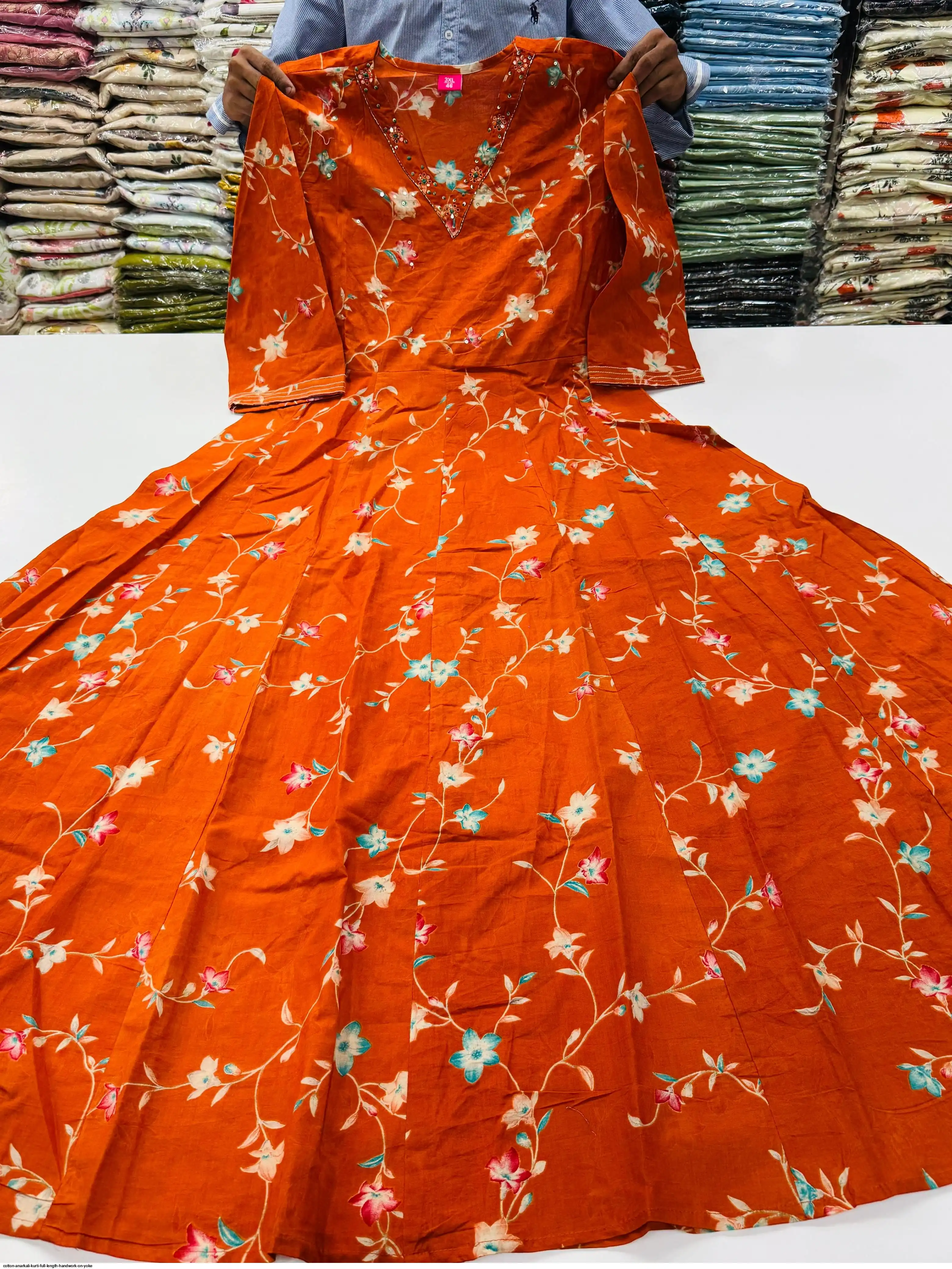 SC KURTIES COTTON ANARKALI KURTI FULL LENGTH GOWN HANDWORK ON YOKE